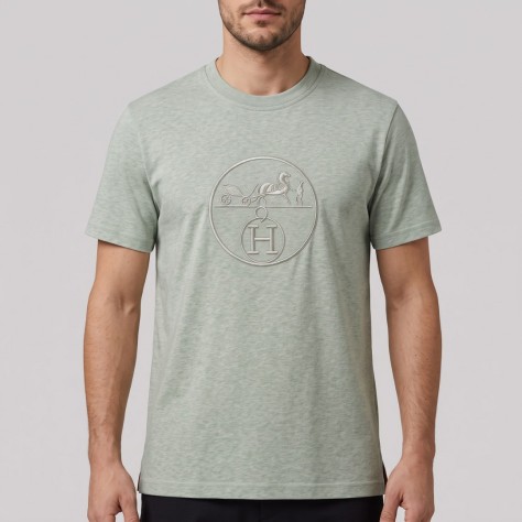 Equestrian Carriage Embroidered T-Shirt in Sage Green