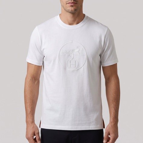 Equestrian Carriage Embroidered T-Shirt in White