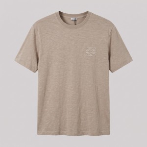 Anagram Embroidered Tan Cotton T-Shirt