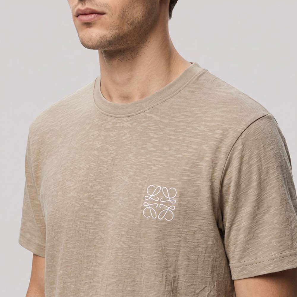 Anagram Embroidered Tan Cotton T-Shirt Anagram Embroidered Tan Cotton T-Shirt