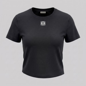 Women Embroidered Logo T-Shirt in Black