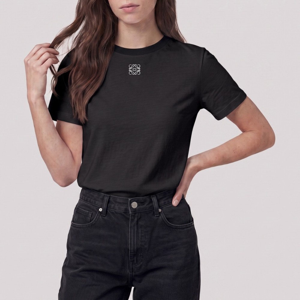 Women Embroidered Logo T-Shirt in Black
