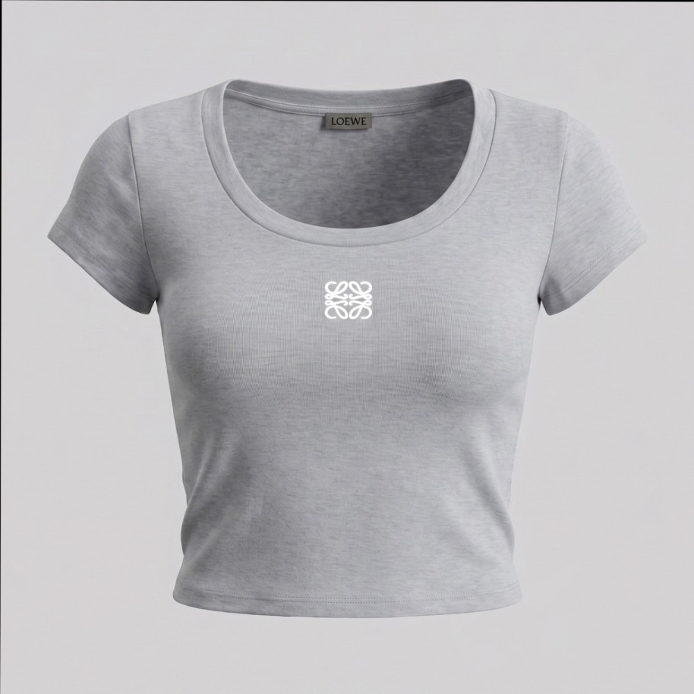 Women Anagram Embroidered Scoop-Neck T-Shirt Grey