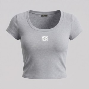 Women Anagram Embroidered Scoop-Neck T-Shirt Grey