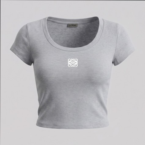 Women Anagram Embroidered Scoop-Neck T-Shirt Grey