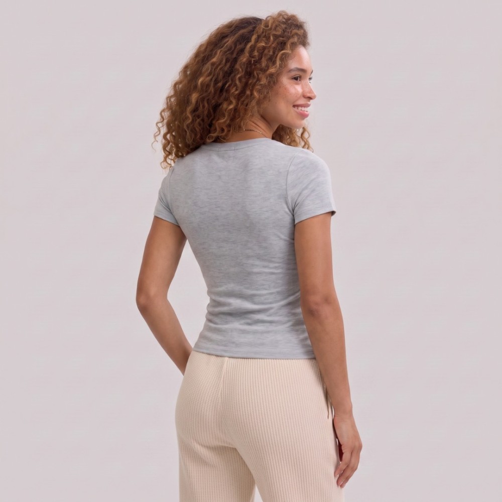 Women Anagram Embroidered Scoop-Neck T-Shirt Grey