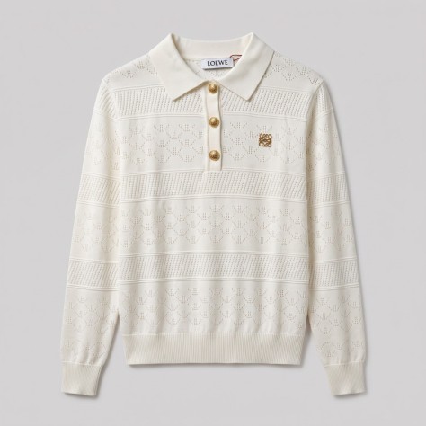 Signature Knit Polo Sweater Cream Beige