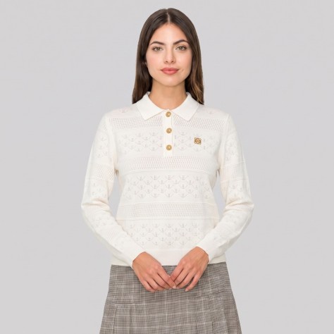 Signature Knit Polo Sweater Cream Beige