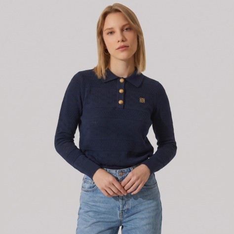 Signature Knit Polo Sweater Navy Blue