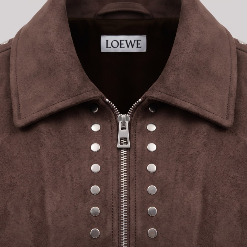Studded Suede Bomber Jacket Dark Brown Studded Suede Bomber Jacket Dark Brown