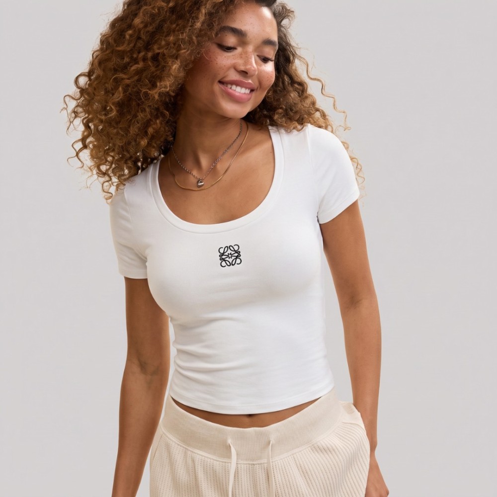 Women Anagram Embroidered Scoop-Neck T-Shirt Women Anagram Embroidered Scoop-Neck T-Shirt