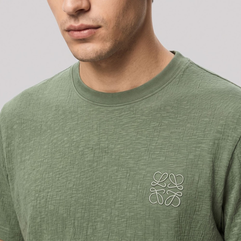Anagram Embroidered Cotton Jersey T-Shirt in Sage Green