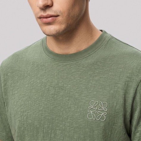 Anagram Embroidered Cotton Jersey T-Shirt in Sage Green
