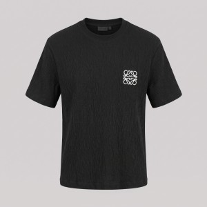 Anagram Embroidered Tan Cotton T-Shirt in Black