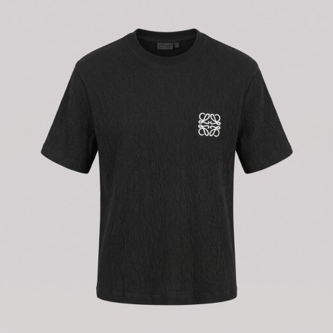 Anagram Embroidered Tan Cotton T-Shirt in Black