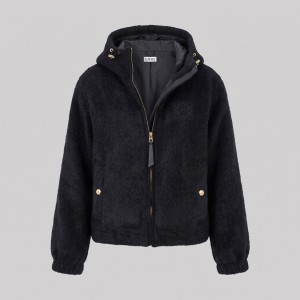 Anagram Soft Textured Hooded Zip Jacket Black
