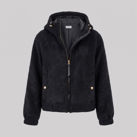Anagram Soft Textured Hooded Zip Jacket Black