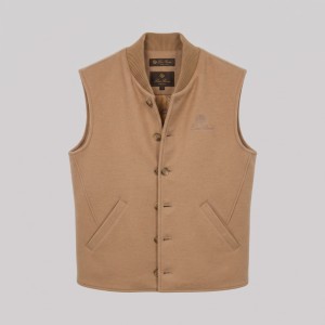 Ribbed Collar Button-Front Vest in Beige