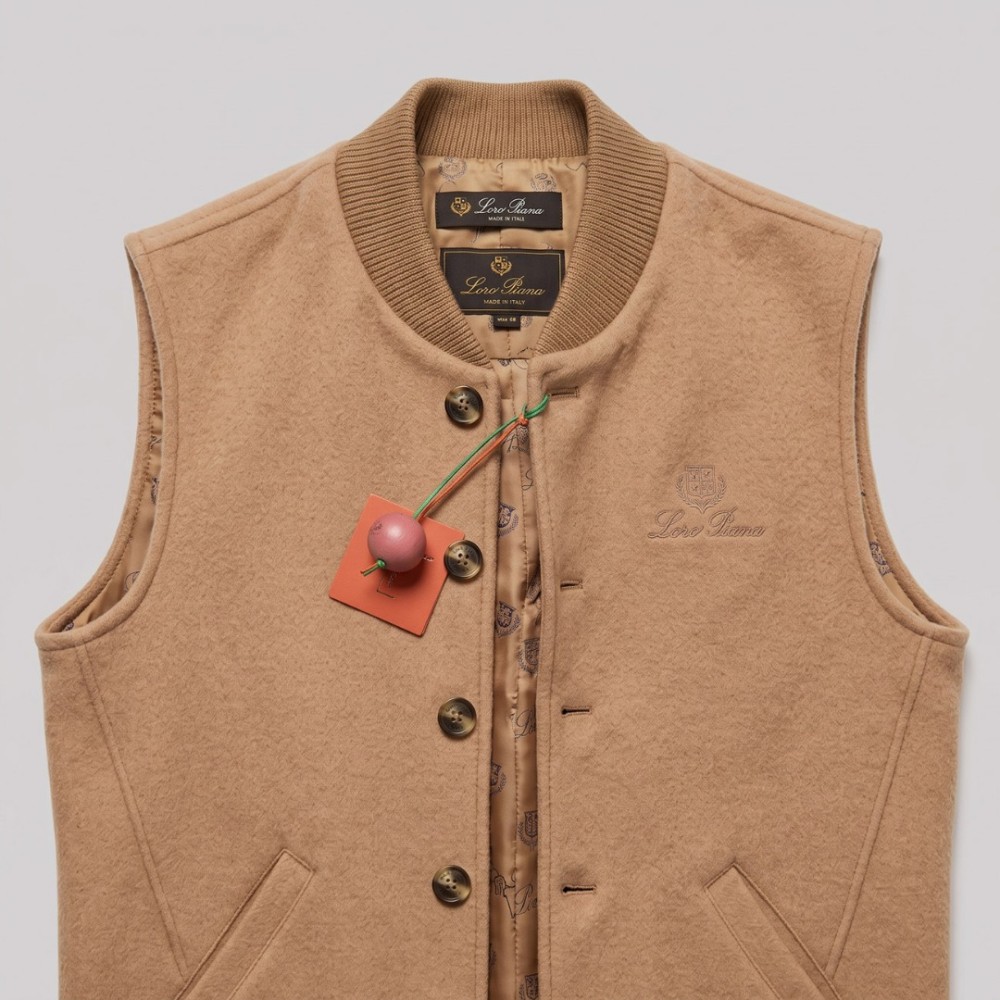 Ribbed Collar Button-Front Vest in Beige