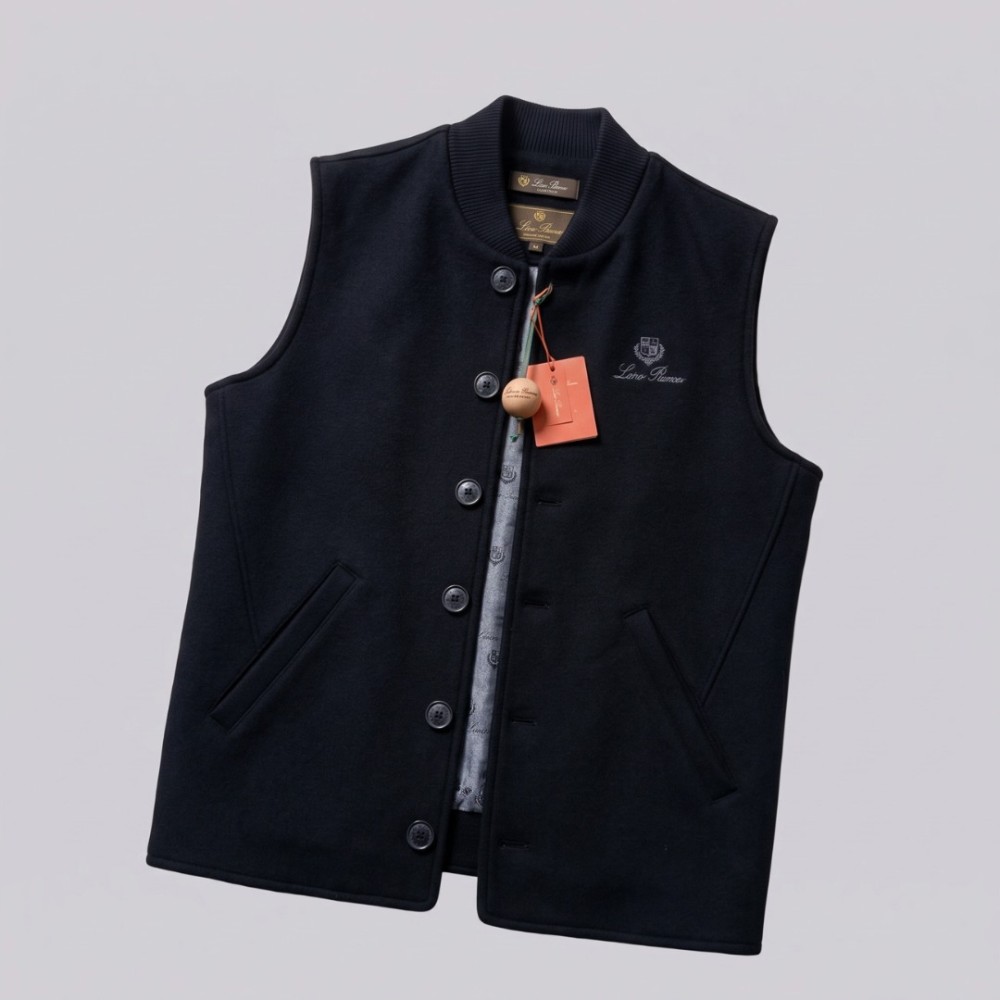 Logo-Lined Button-Up Vest in Black
