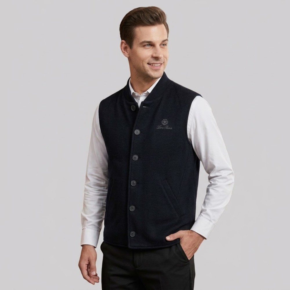 Logo-Lined Button-Up Vest in Black