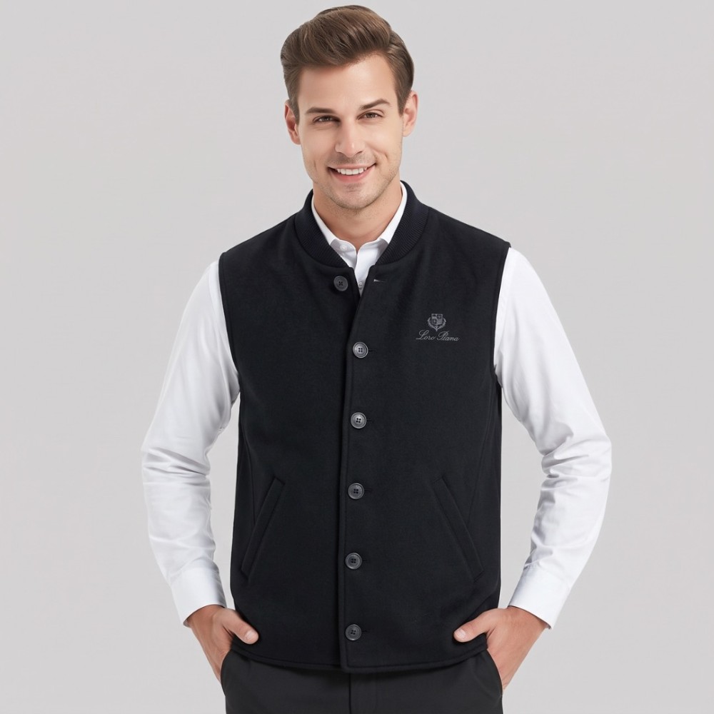 Logo-Lined Button-Up Vest in Black