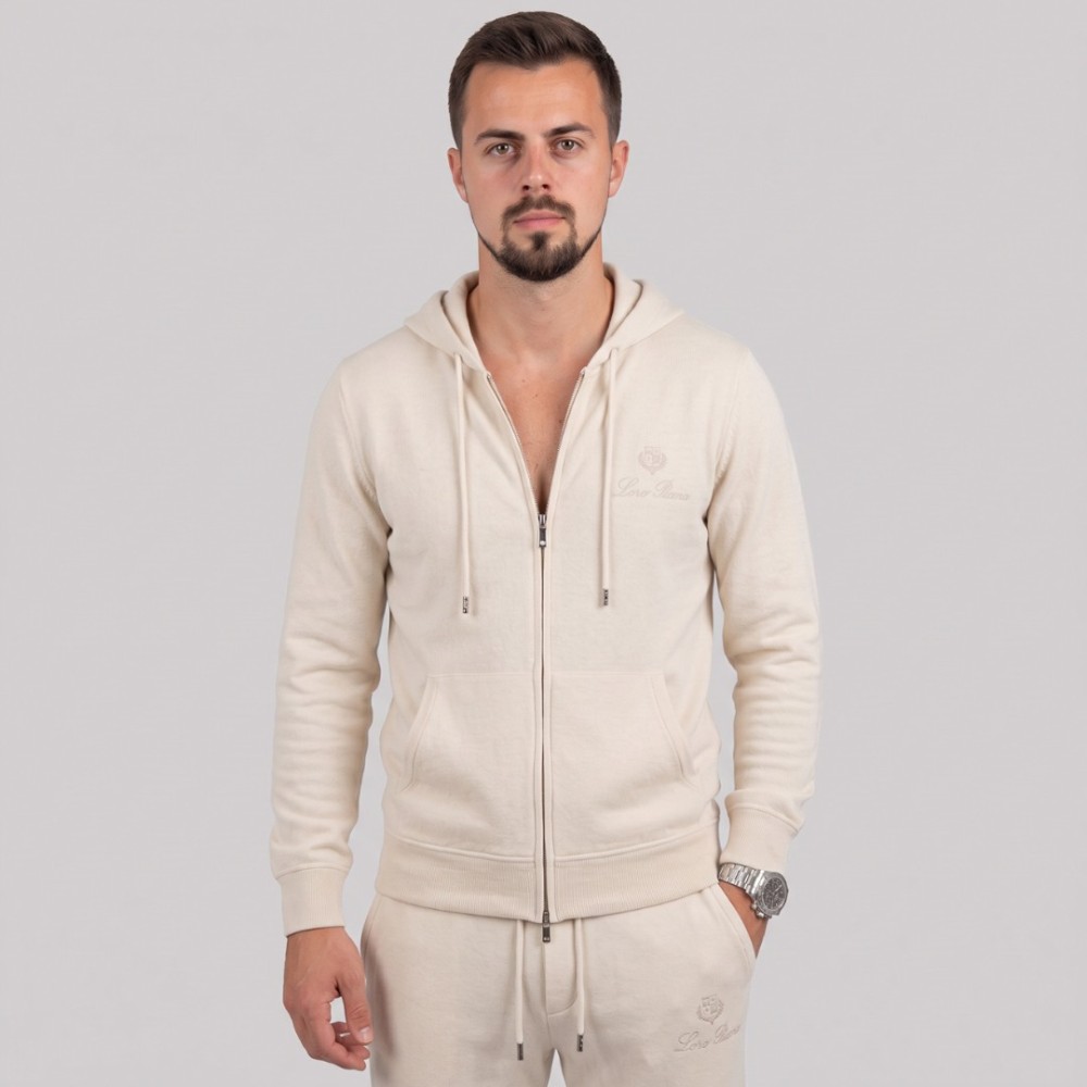Zip-Up Hoodie & Track Pants Set Cream Zip-Up Hoodie & Track Pants Set Cream