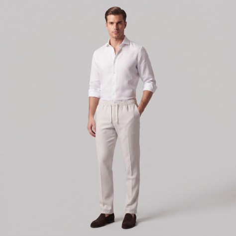 Refined Elegance Drawstring Trousers Ivory White Men's Pants