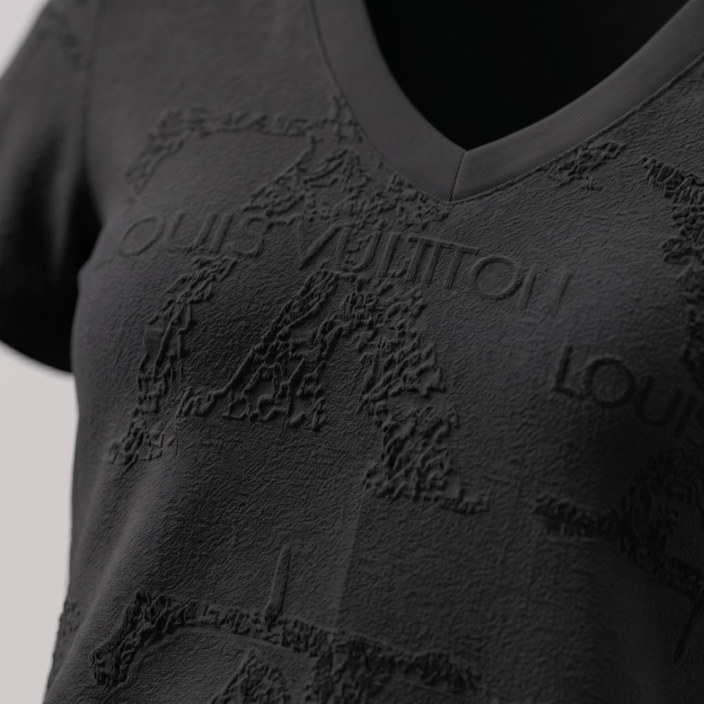 Women V-Neck Texturized T-Shirt in Black
