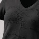 Women V-Neck Texturized T-Shirt in Black
