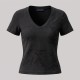 Women V-Neck Texturized T-Shirt in Black