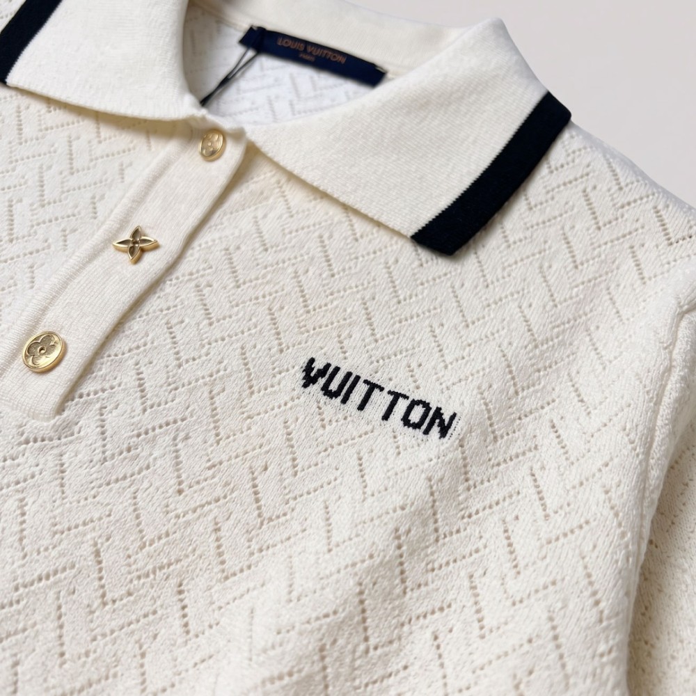 Pointelle Contrast Collar Polo Top Pointelle Contrast Collar Polo Top