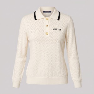 Pointelle Contrast Collar Polo Top
