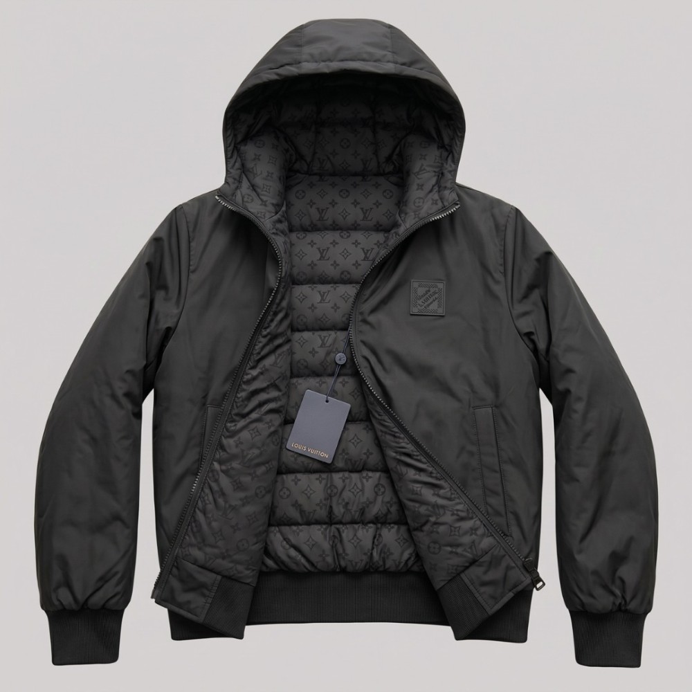 Monogram Reversible Quilted Jacket Black Designer Hooded Jacket Monogram Reversible Quilted Jacket Black Designer Hooded Jacket