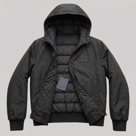 Monogram Reversible Quilted Jacket Black Designer Hooded Jacket