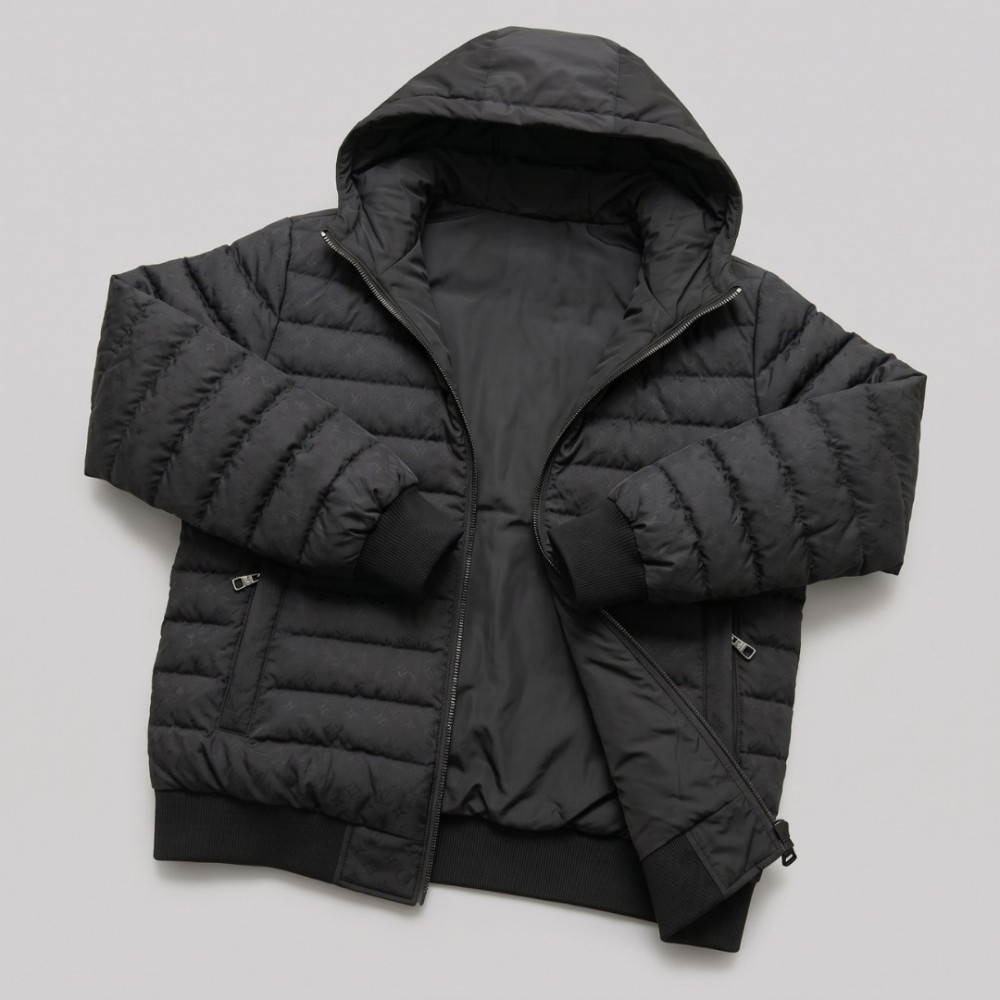 Monogram Reversible Quilted Jacket Black Designer Hooded Jacket Monogram Reversible Quilted Jacket Black Designer Hooded Jacket