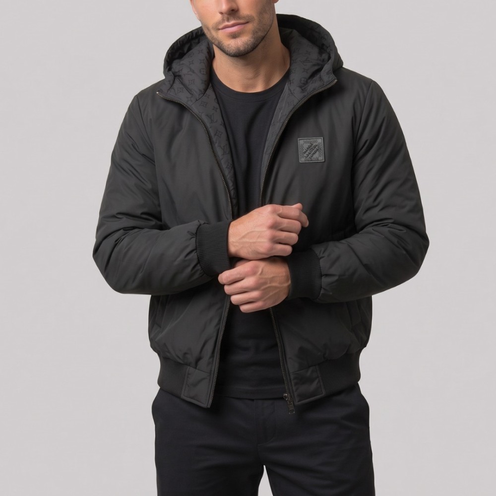 Monogram Reversible Quilted Jacket Black Designer Hooded Jacket Monogram Reversible Quilted Jacket Black Designer Hooded Jacket