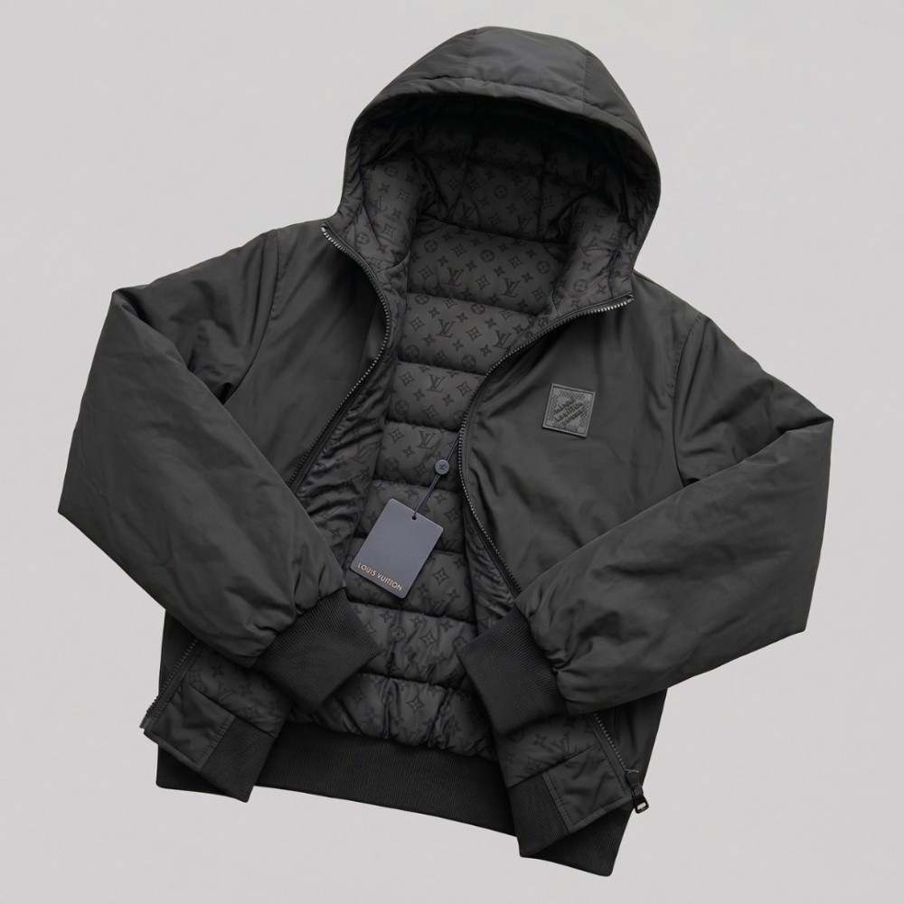 Monogram Reversible Quilted Jacket Black Designer Hooded Jacket Monogram Reversible Quilted Jacket Black Designer Hooded Jacket