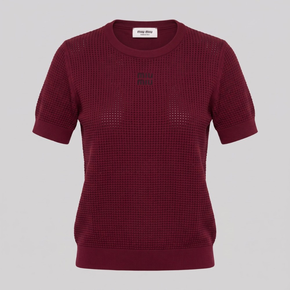 Burgundy Rib-Knit Crewneck T-Shirt Burgundy Rib-Knit Crewneck T-Shirt