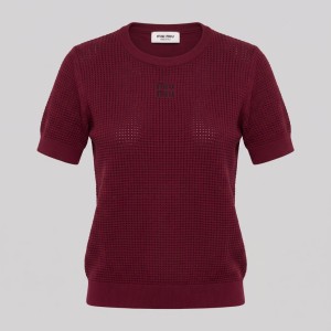 Burgundy Rib-Knit Crewneck T-Shirt
