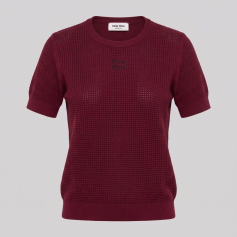 Burgundy Rib-Knit Crewneck T-Shirt