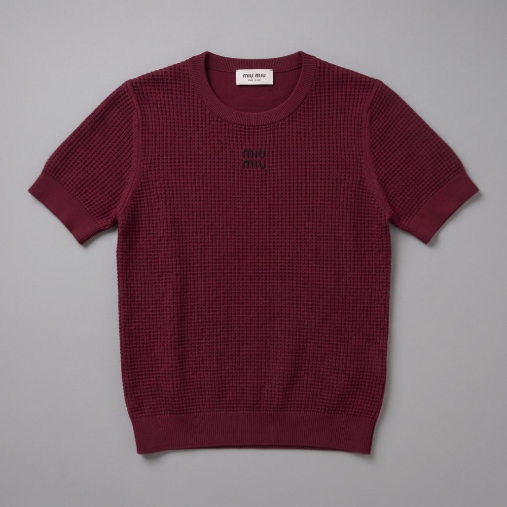 Burgundy Rib-Knit Crewneck T-Shirt Burgundy Rib-Knit Crewneck T-Shirt