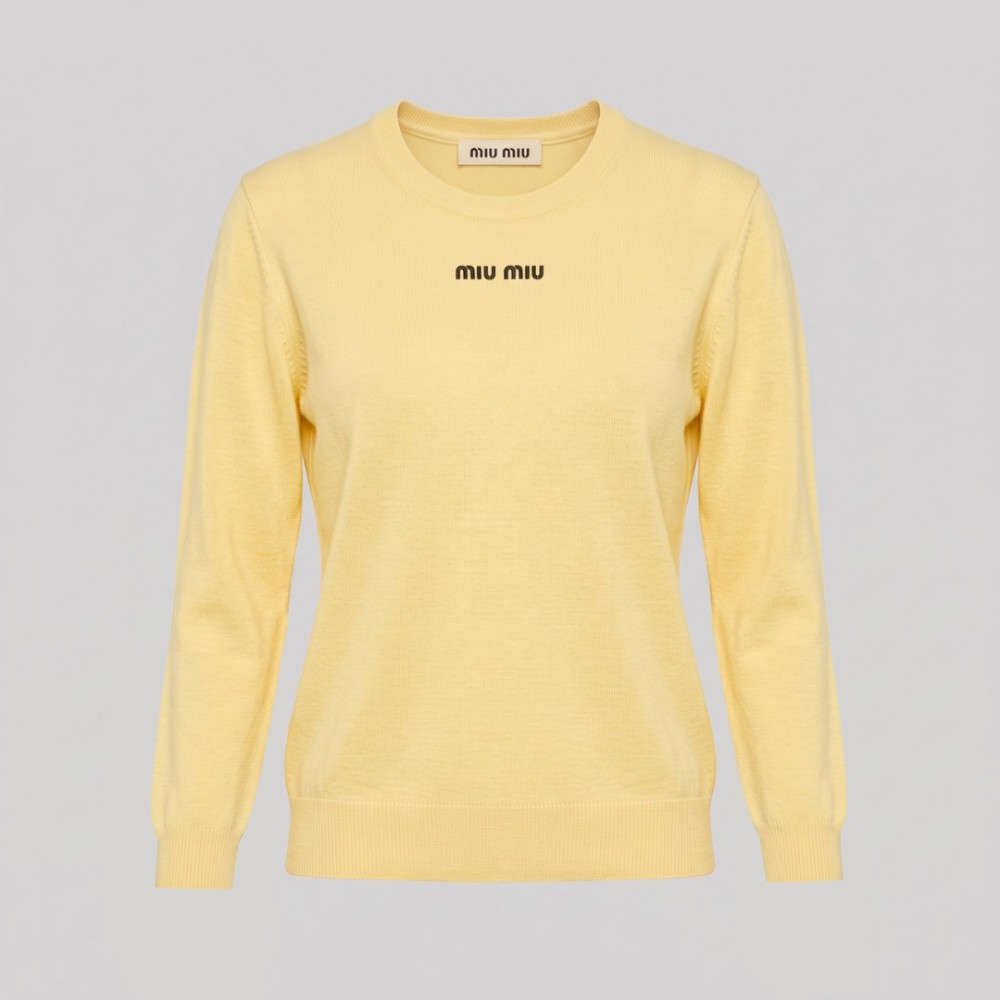 Embroidered Logo Crewneck Sweater in Yellow Embroidered Logo Crewneck Sweater in Yellow