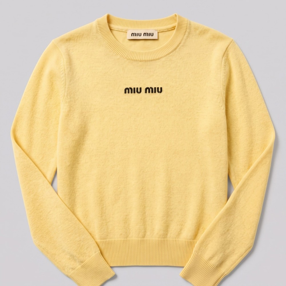 Embroidered Logo Crewneck Sweater in Yellow Embroidered Logo Crewneck Sweater in Yellow