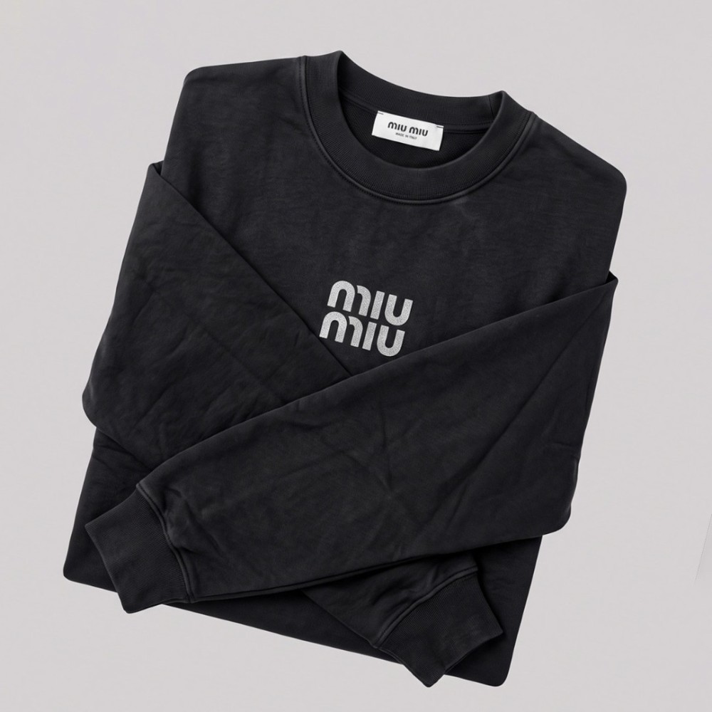 Silver Signature Logo Black Crewneck Sweatshirt Silver Signature Logo Black Crewneck Sweatshirt