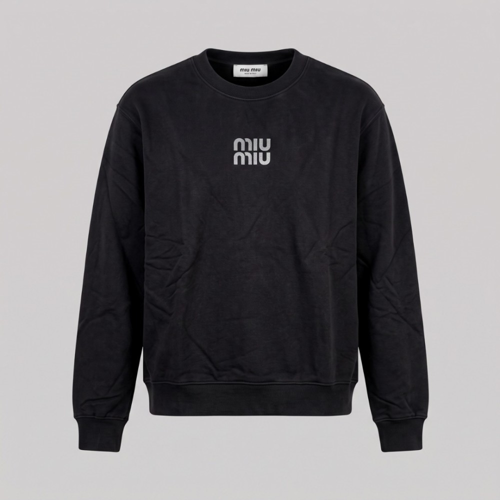 Silver Signature Logo Black Crewneck Sweatshirt Silver Signature Logo Black Crewneck Sweatshirt