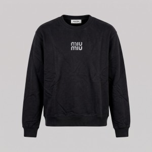 Silver Signature Logo Black Crewneck Sweatshirt