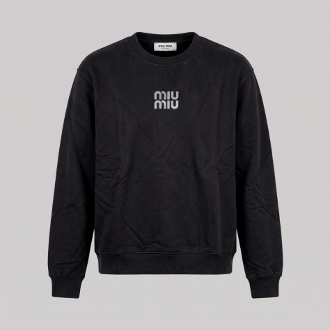 Silver Signature Logo Black Crewneck Sweatshirt