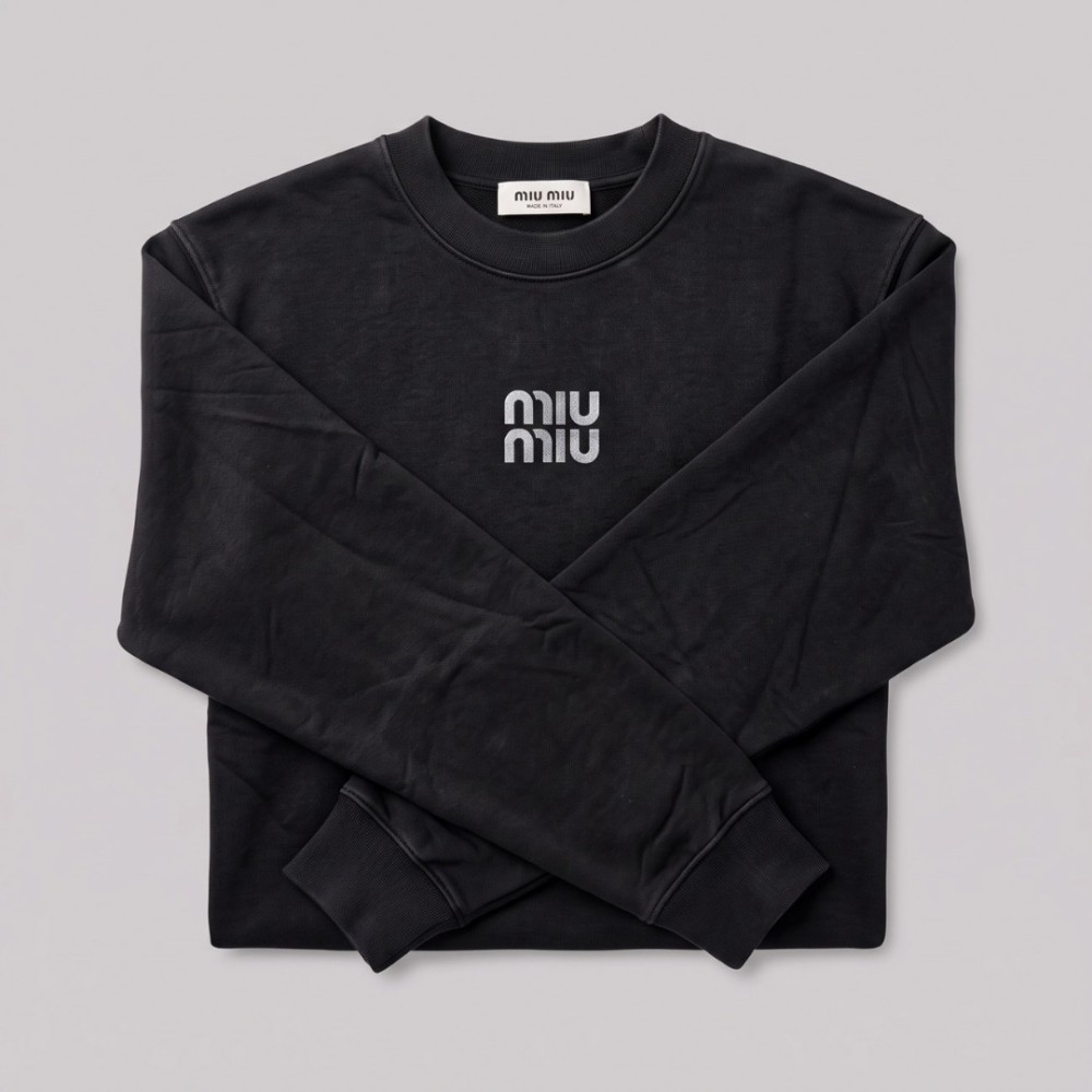 Silver Signature Logo Black Crewneck Sweatshirt Silver Signature Logo Black Crewneck Sweatshirt