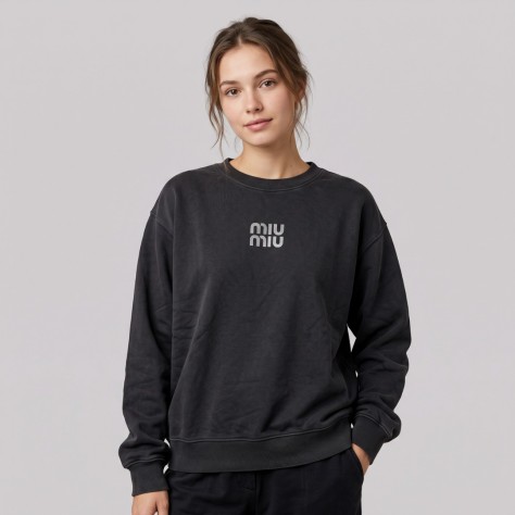 Silver Signature Logo Black Crewneck Sweatshirt Silver Signature Logo Black Crewneck Sweatshirt